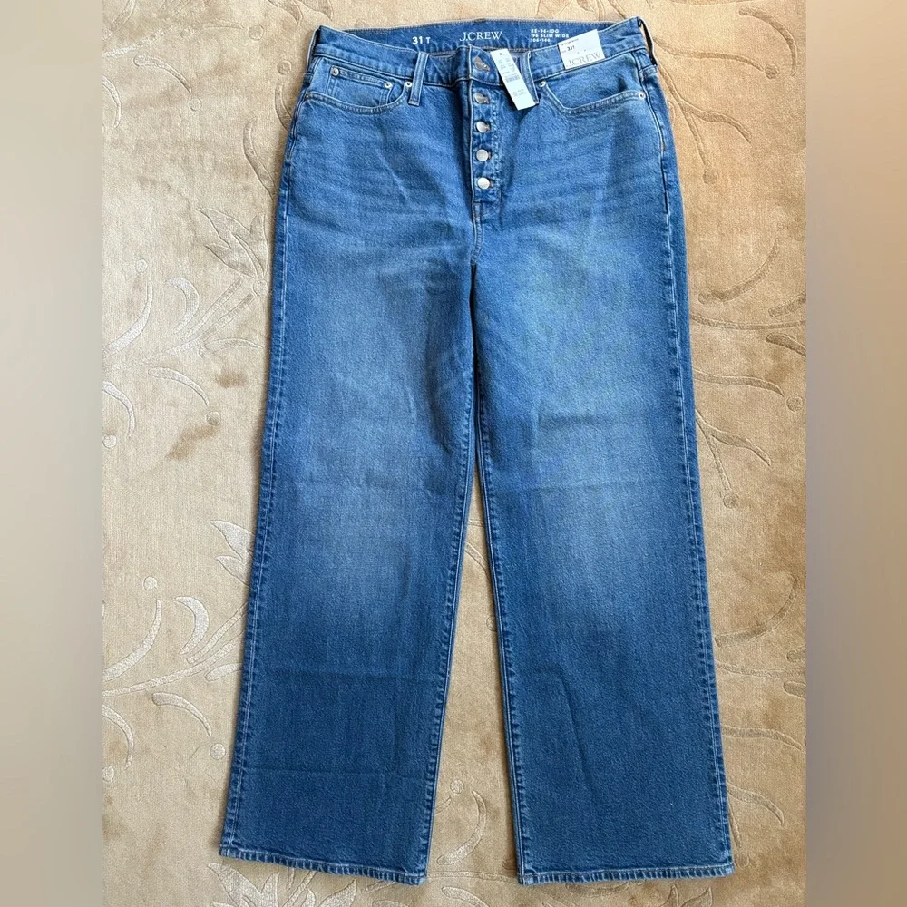 NWT, Tall J Crew Slim Wide Leg Jeans, Medium Wash, Button Fly, 31 Tall, 30” IS